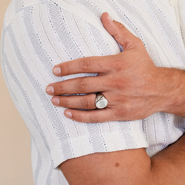 Mens Oval Cut Stainless Steel Signet Ring