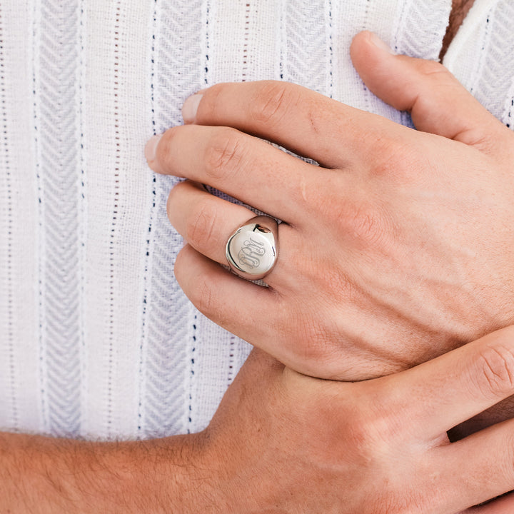 Mens Oval Cut Stainless Steel Signet Ring