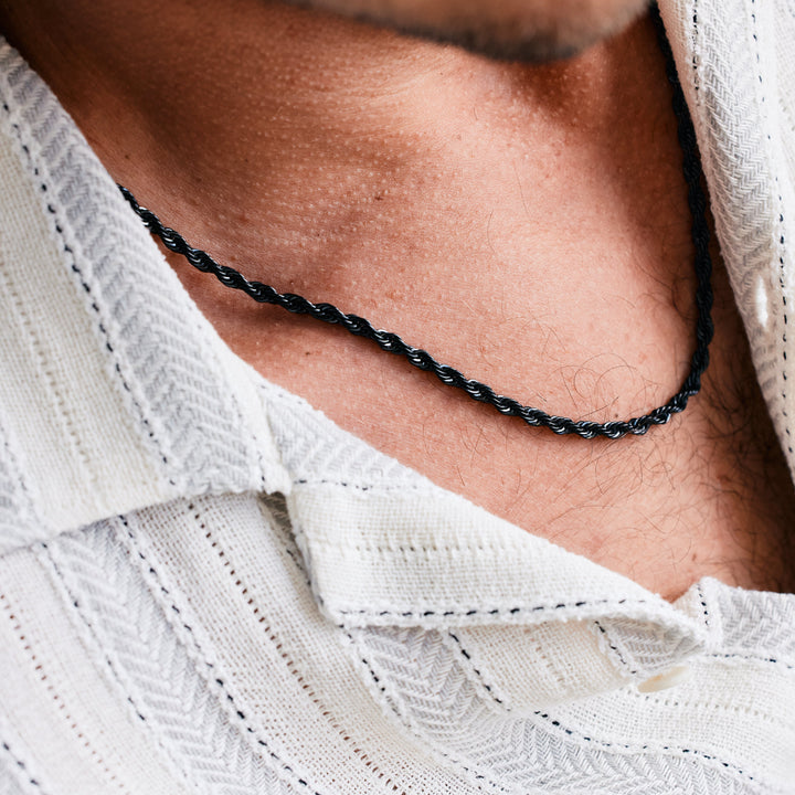 Mens Black Plate Rope Chain