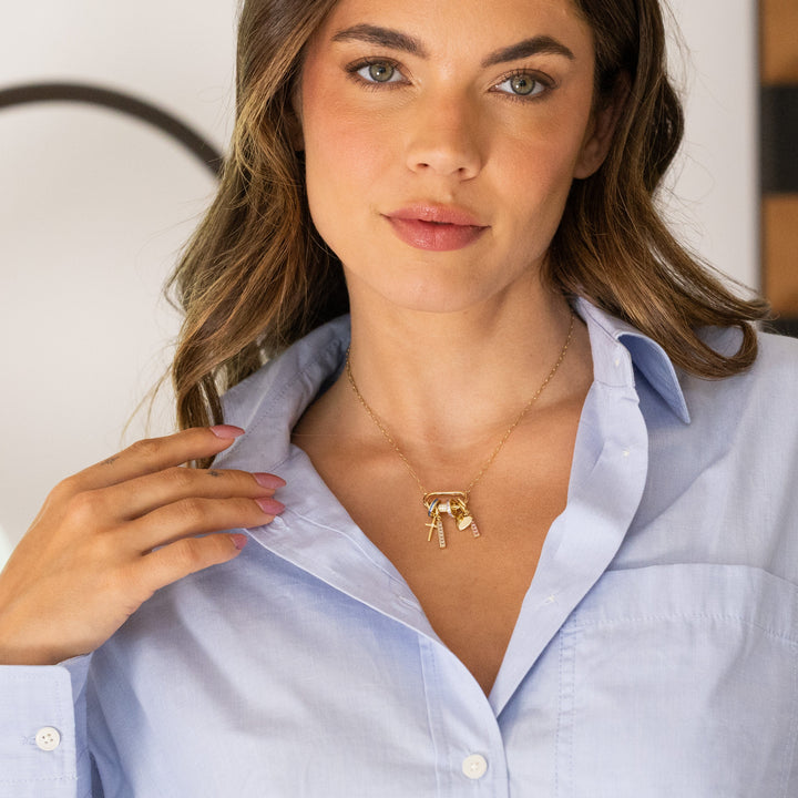 Carabiner Puffy Heart Birthstone Charm Necklace