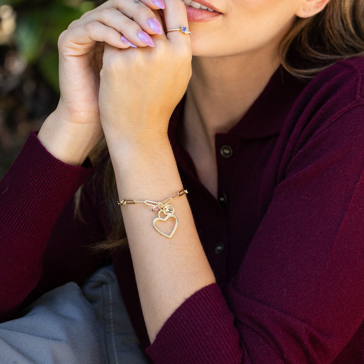Custom Hand Stamped Initial Birthstone Heart Charm Bracelet
