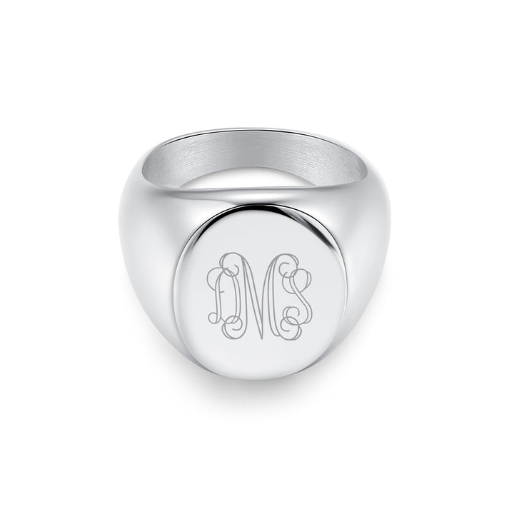 Mens Oval Cut Stainless Steel Signet Ring