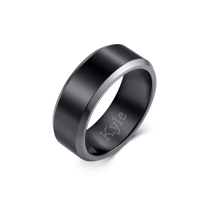 8 mm Black Tungsten Ring with Silver Beveled Edges