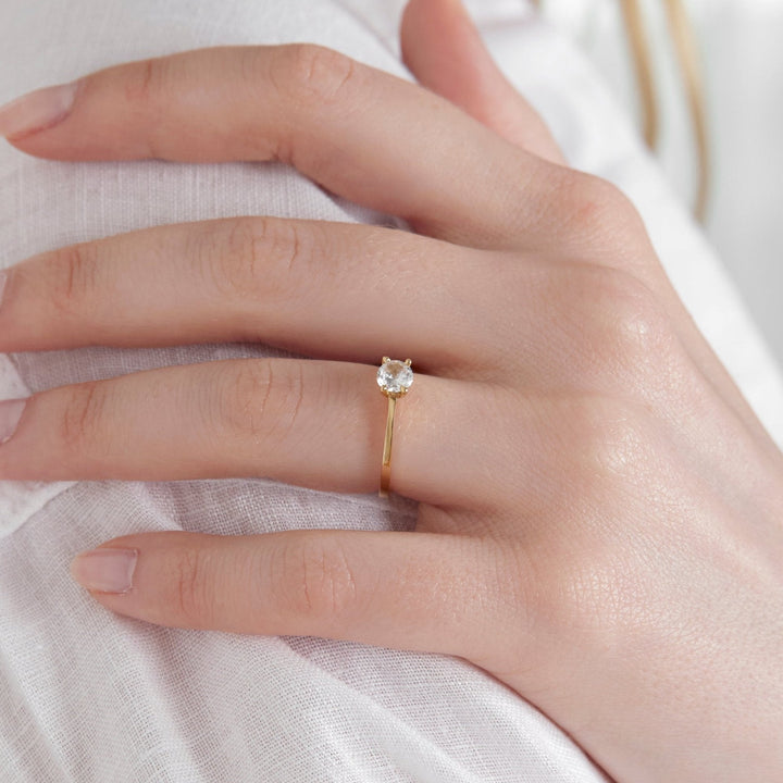 14K Gold 5mm Round Brilliant Cut Solitaire CZ Engagement Ring