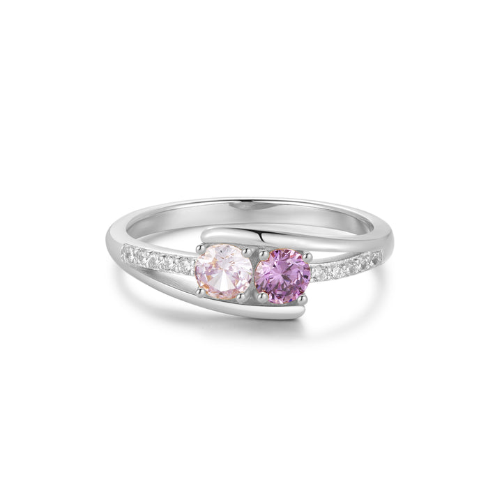 Petite 2 Stone Silver Birthstone Mother&