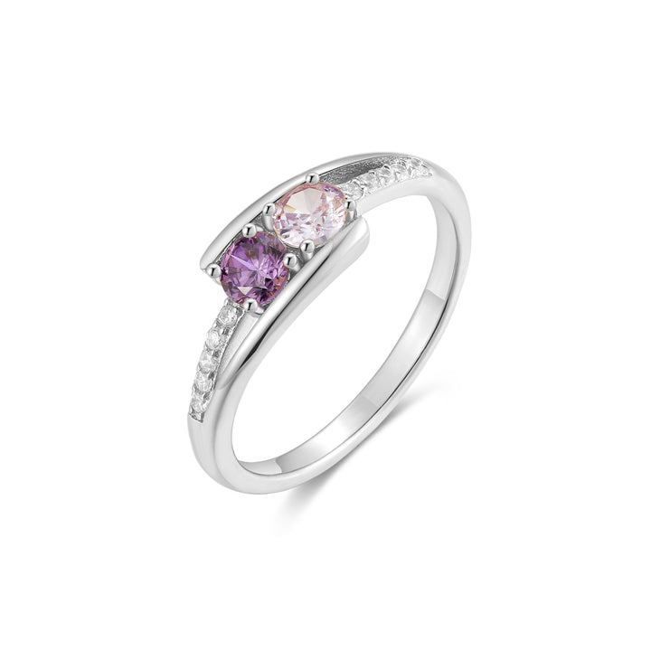 Petite 2 Stone Silver Birthstone Mother&