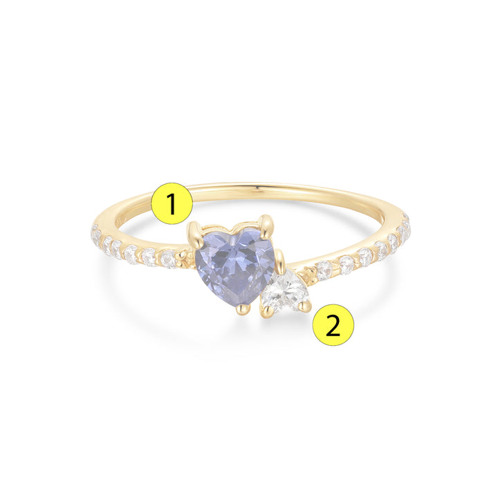 Custom Birthstone Double Heart Ring