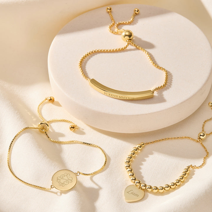 Engravable Monogram Disc Bolo Bracelet