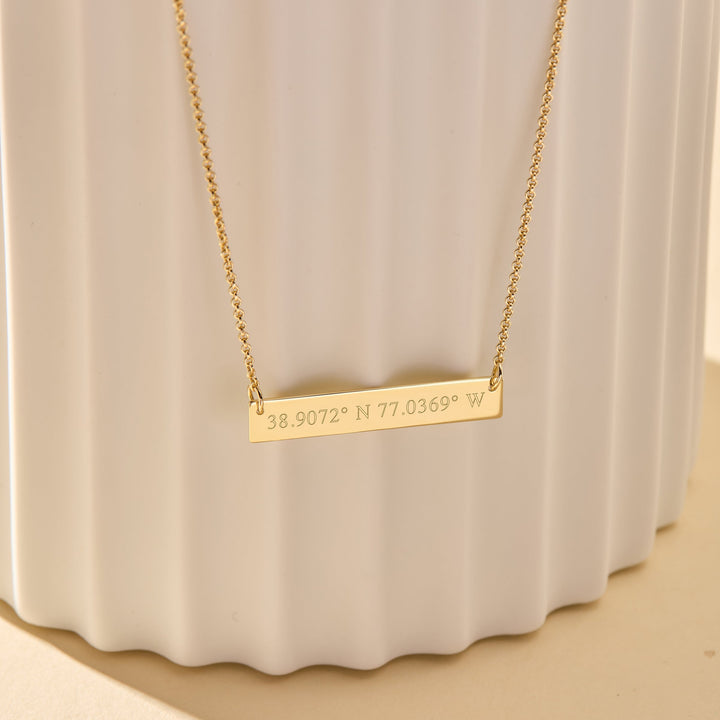 14K Gold Custom Coordinates Bar Necklace