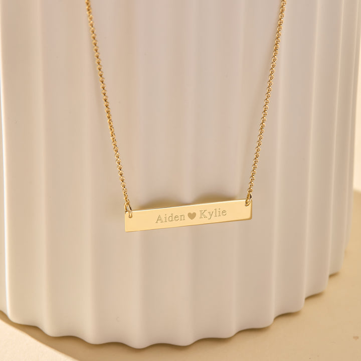 Couples Engravable Heart Name Bar Necklace