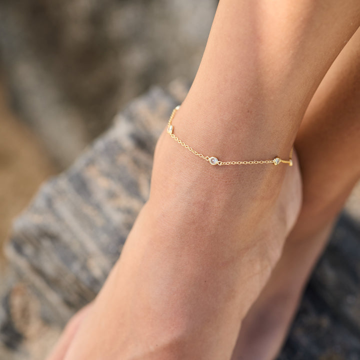 Gold CZs Studded Chain Anklet