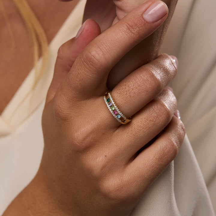 Five Stone Birthstone CZ Gold Ring