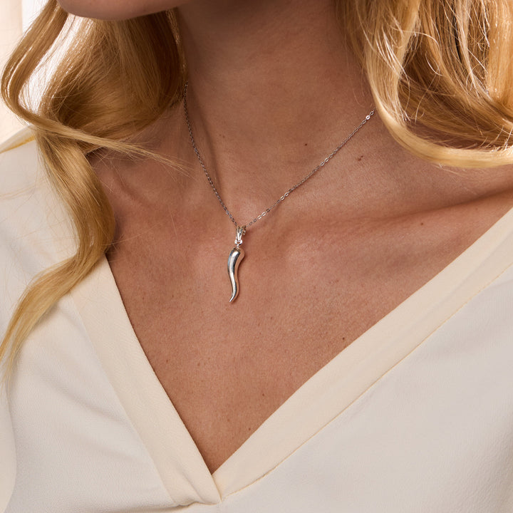 Small Sterling Silver Italian Horn Pendant