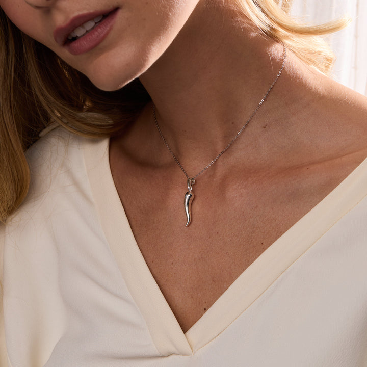 Small Sterling Silver Italian Horn Pendant