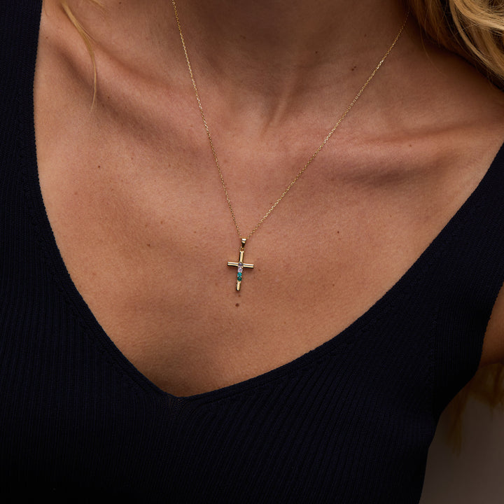 Custom Cross Birthstone Pendant