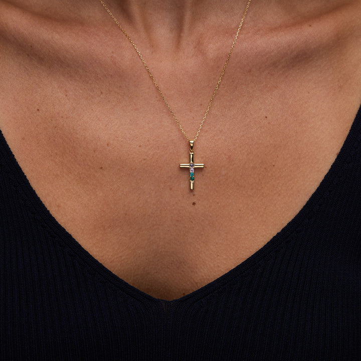 Custom Cross Birthstone Pendant