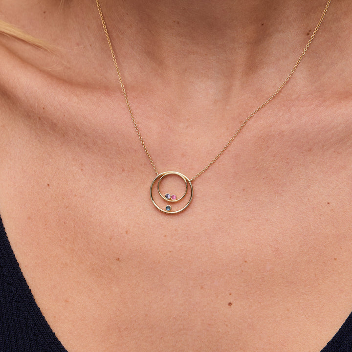 Custom Mother and Child Birthstone Circle Necklace