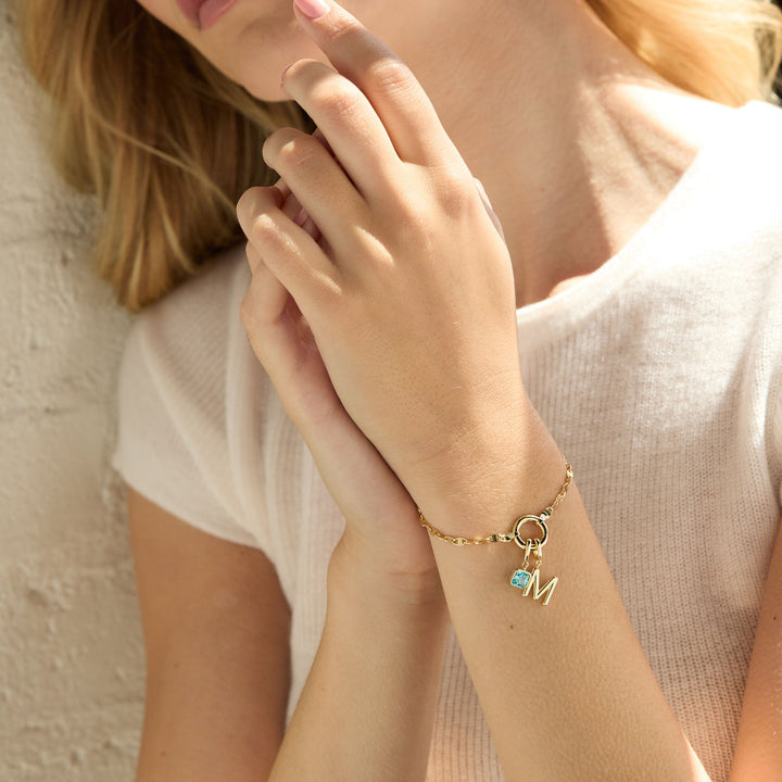 Custom Birthstone and Initial Mirror Charm Bracelet