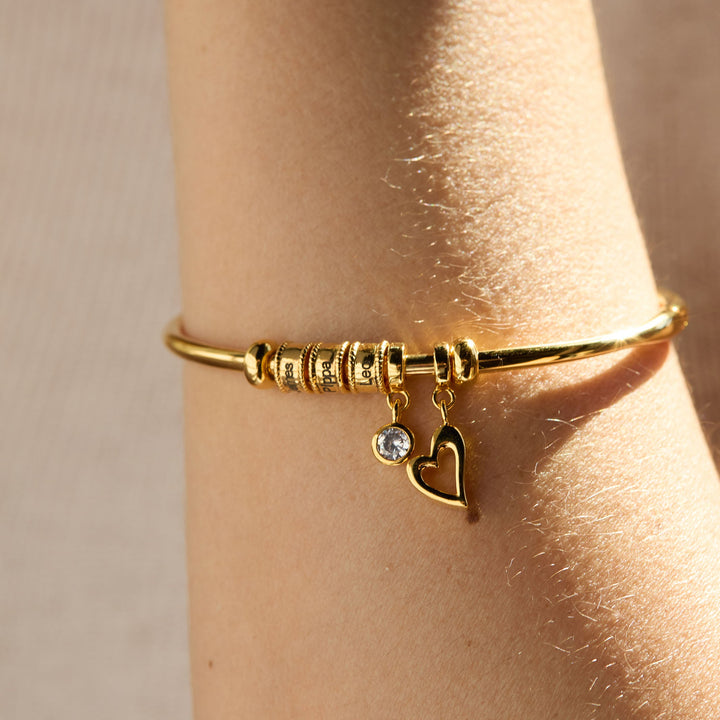 Engravable Charm Bead Bangle Bracelet