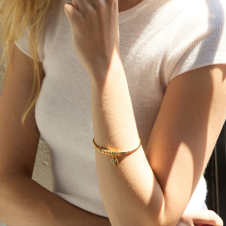 Engravable Charm Bead Bangle Bracelet