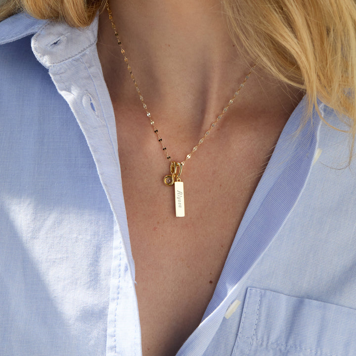 Engravable Birthstone Bar Charm Necklace