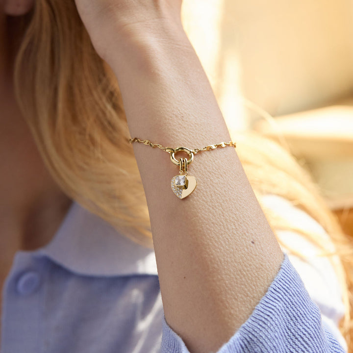 Custom Birthstone Heart Charm Mirror Bracelet