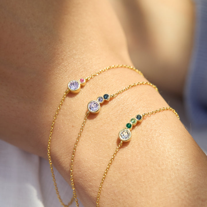Four Birthstone Mother and Children Gold Bracelet