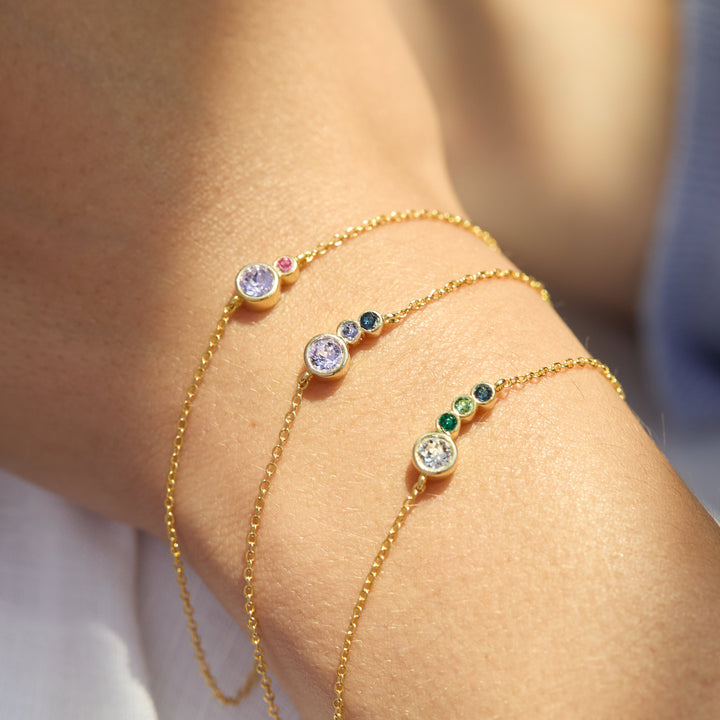 Three Birthstone Mother and Children Gold Bracelet