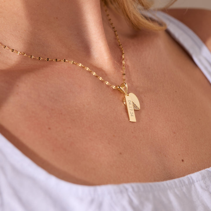 Engravable Bar Heart Charm Necklace