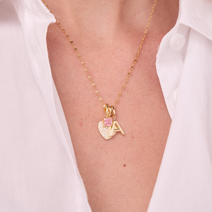 Custom Birthstone and Initial Heart Charm Necklace