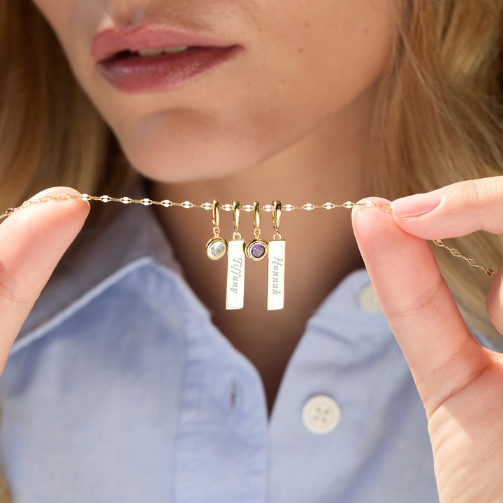 Engravable Birthstone Bar Charm Necklace