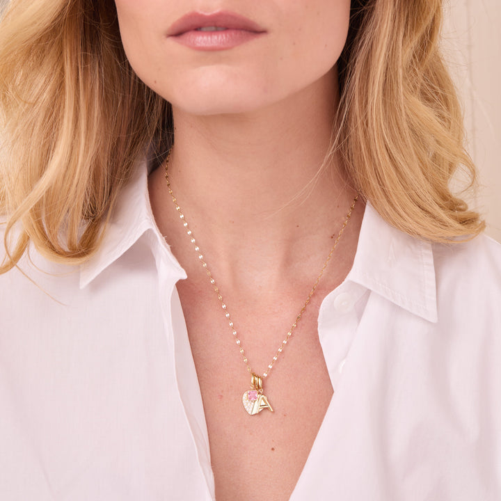 Custom Birthstone and Initial Heart Charm Necklace
