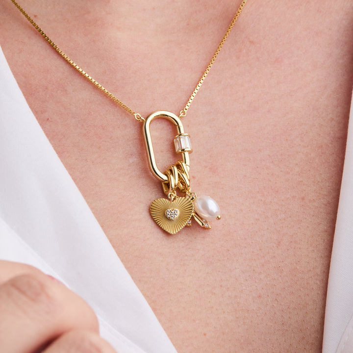 Carabiner Initial Pearl Charm Necklace