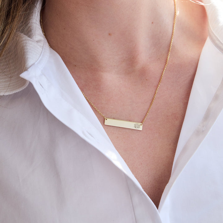 Engravable Petite Script Monogram Bar Necklace