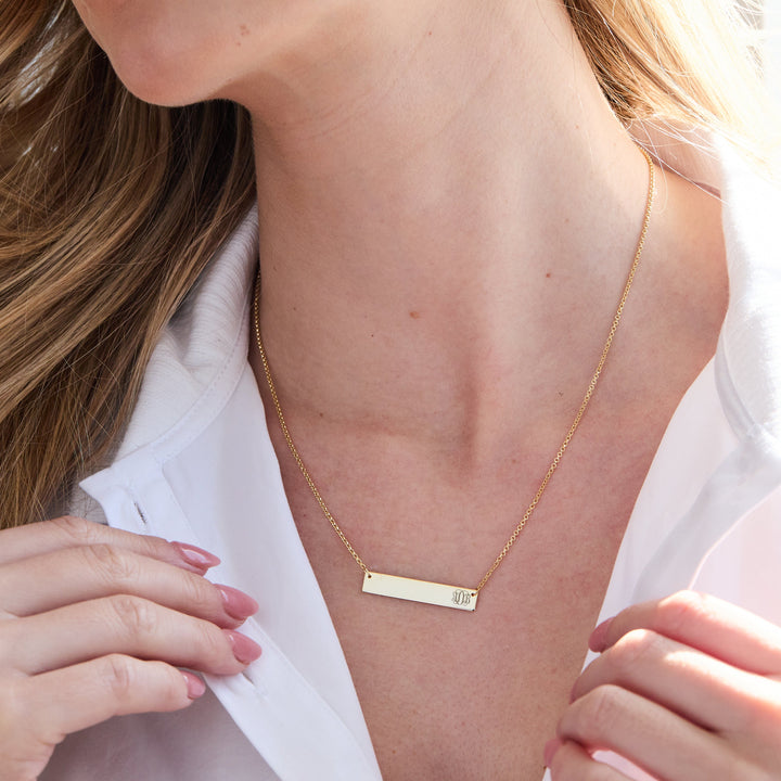 Engravable Petite Script Monogram Bar Necklace