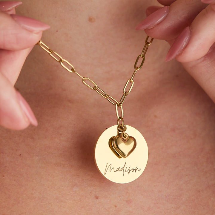 Engravable Name Heart Charm Necklace