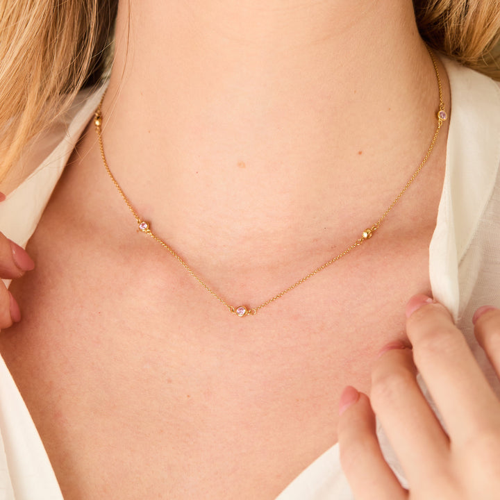 CZ Station Bezel Birthstone Necklace
