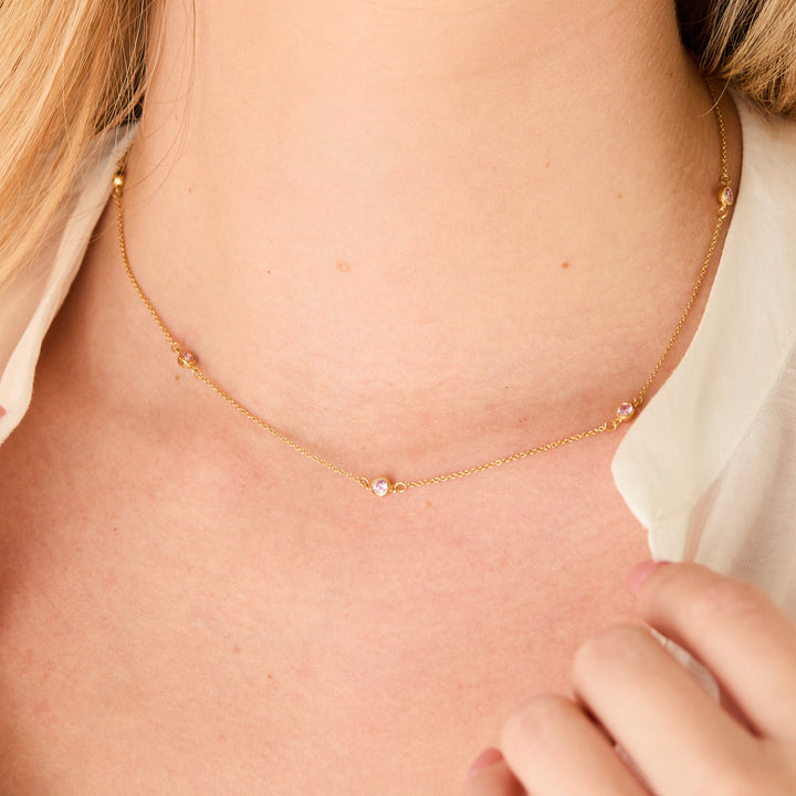 CZ Station Bezel Birthstone Necklace