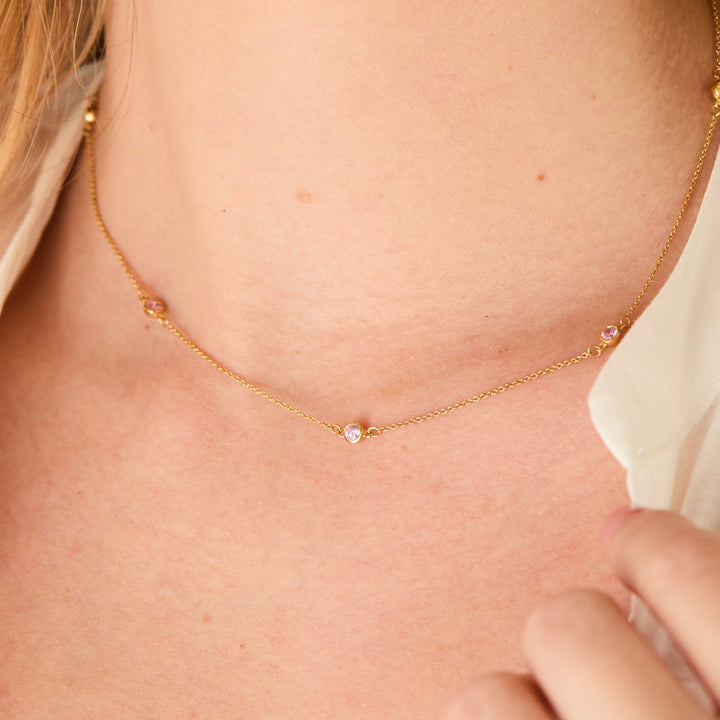CZ Station Bezel Birthstone Necklace