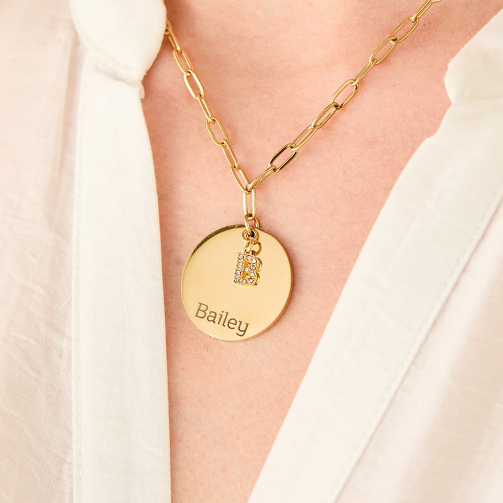 Engravable Name and Initial Charm Necklace