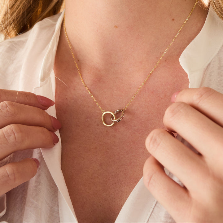 Sterling Silver Two Tone Interlock Ring Necklace