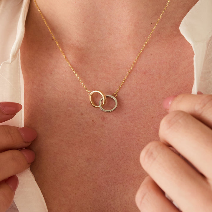 Sterling Silver Two Tone Interlock Ring Necklace