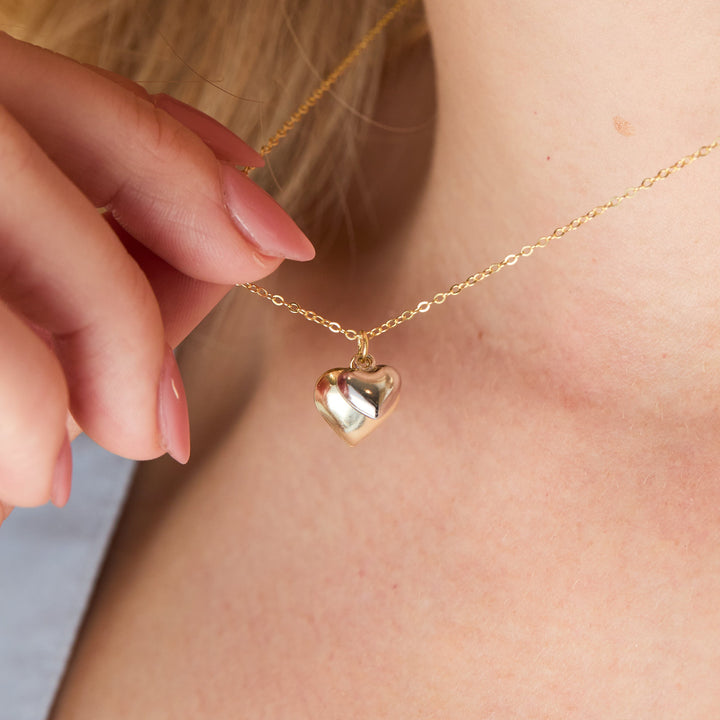 Sterling Silver Two Tone Puffy Duo Heart Necklace