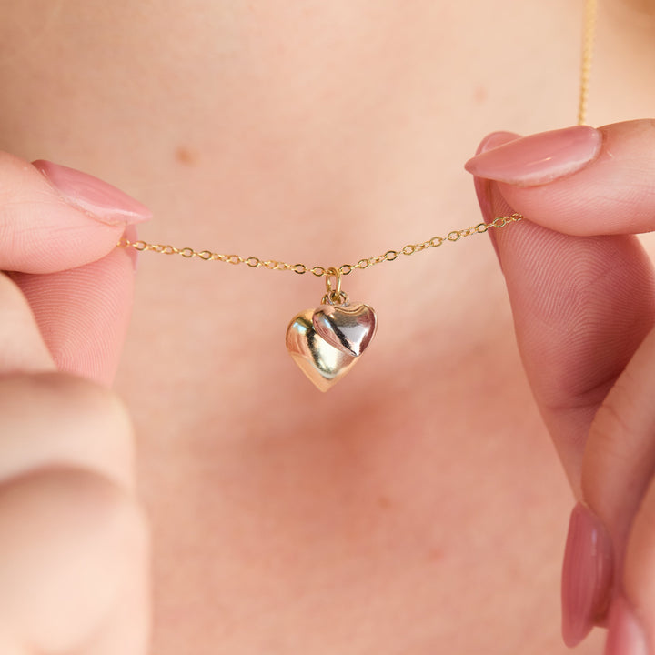 Sterling Silver Two Tone Puffy Duo Heart Necklace