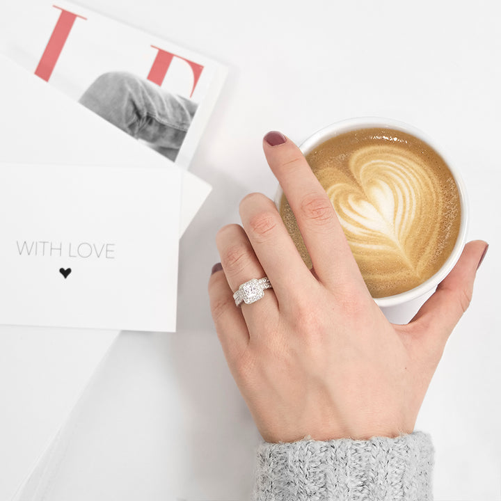 Princess Cut Halo Heirloom CZ Wedding Ring Set