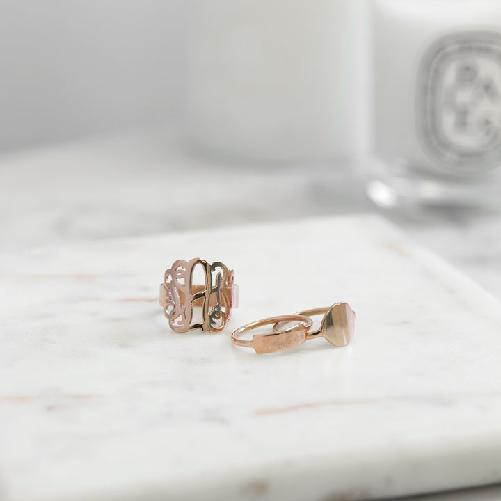 Fancy Script Monogram Rose Gold Ring