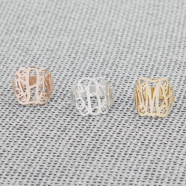 Fancy Script Monogram Rose Gold Ring