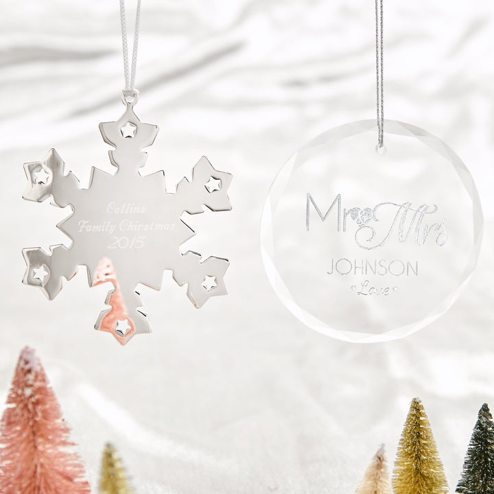 Personalized Snowflake Engraved Metal Ornament