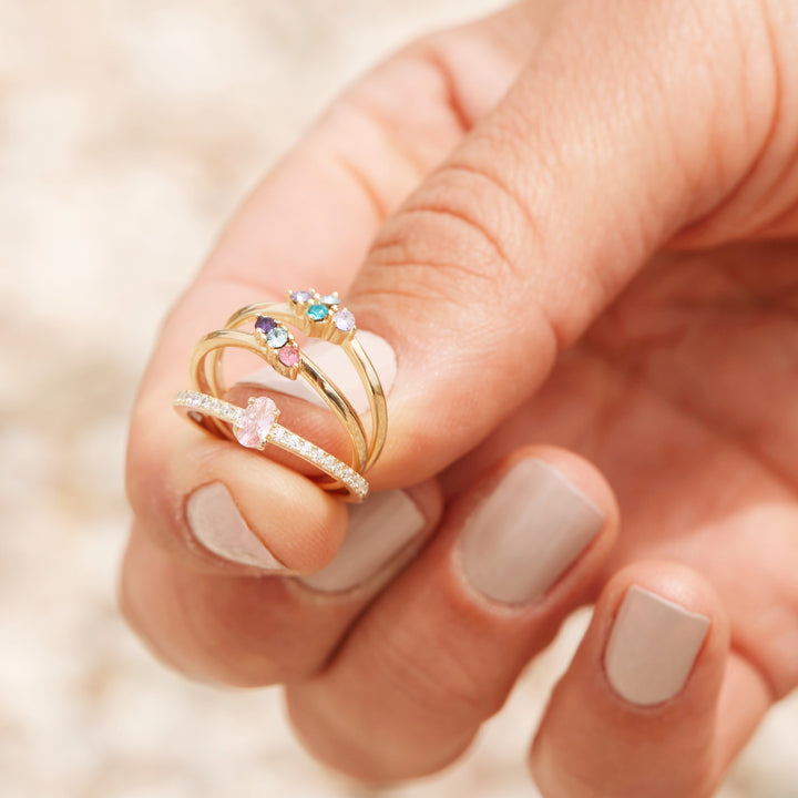 Petite 3 Stone Birthstone Gold Ring