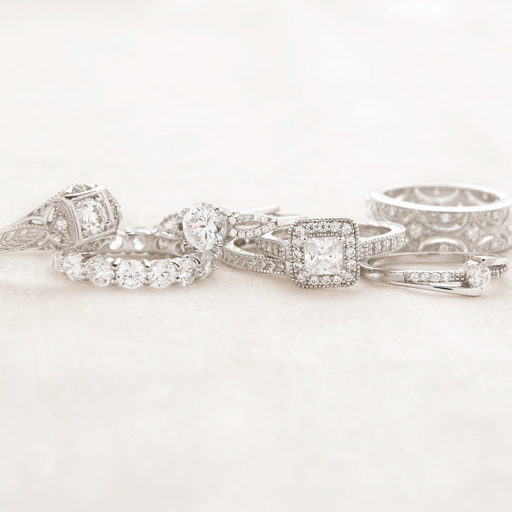 Princess Cut Halo Heirloom CZ Wedding Ring Set